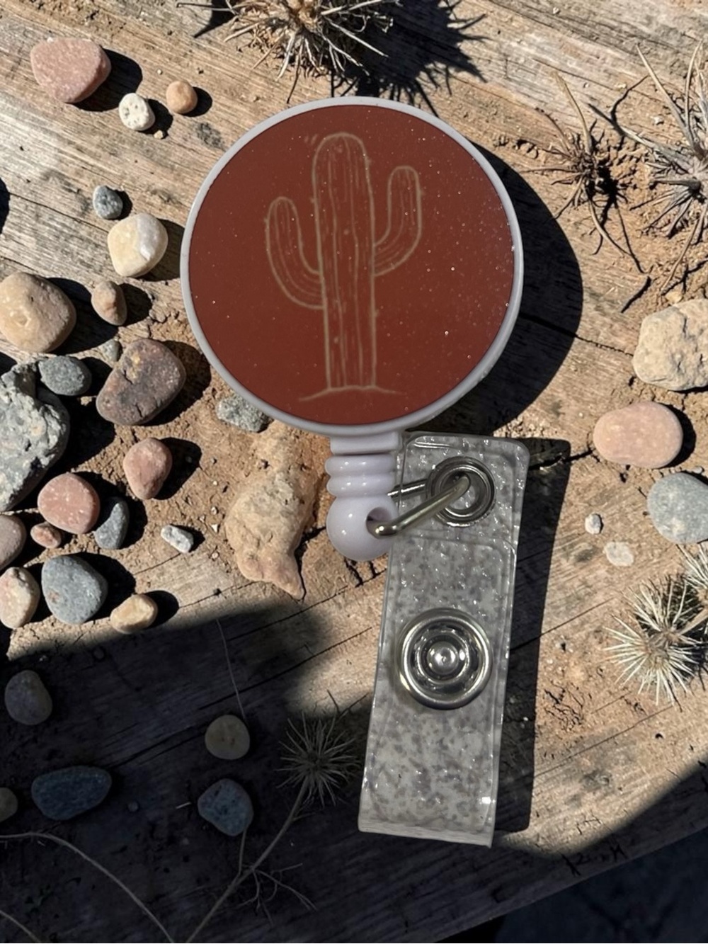 Cactus Badge Reel Retractable ID Holder in Brown